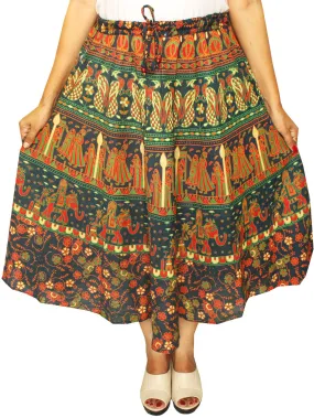 Women Printed Cotton Long Skirt India Clothes (Blue)