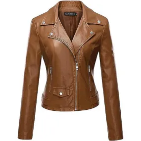 Women's Faux Leather Moto Biker Short Coat Jacket