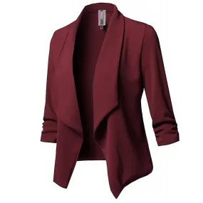 Women's Ladies Long Sleeve Open Front Lapel Blazer Lightweight Work Office Business Formal Suit Jackets Cardigan