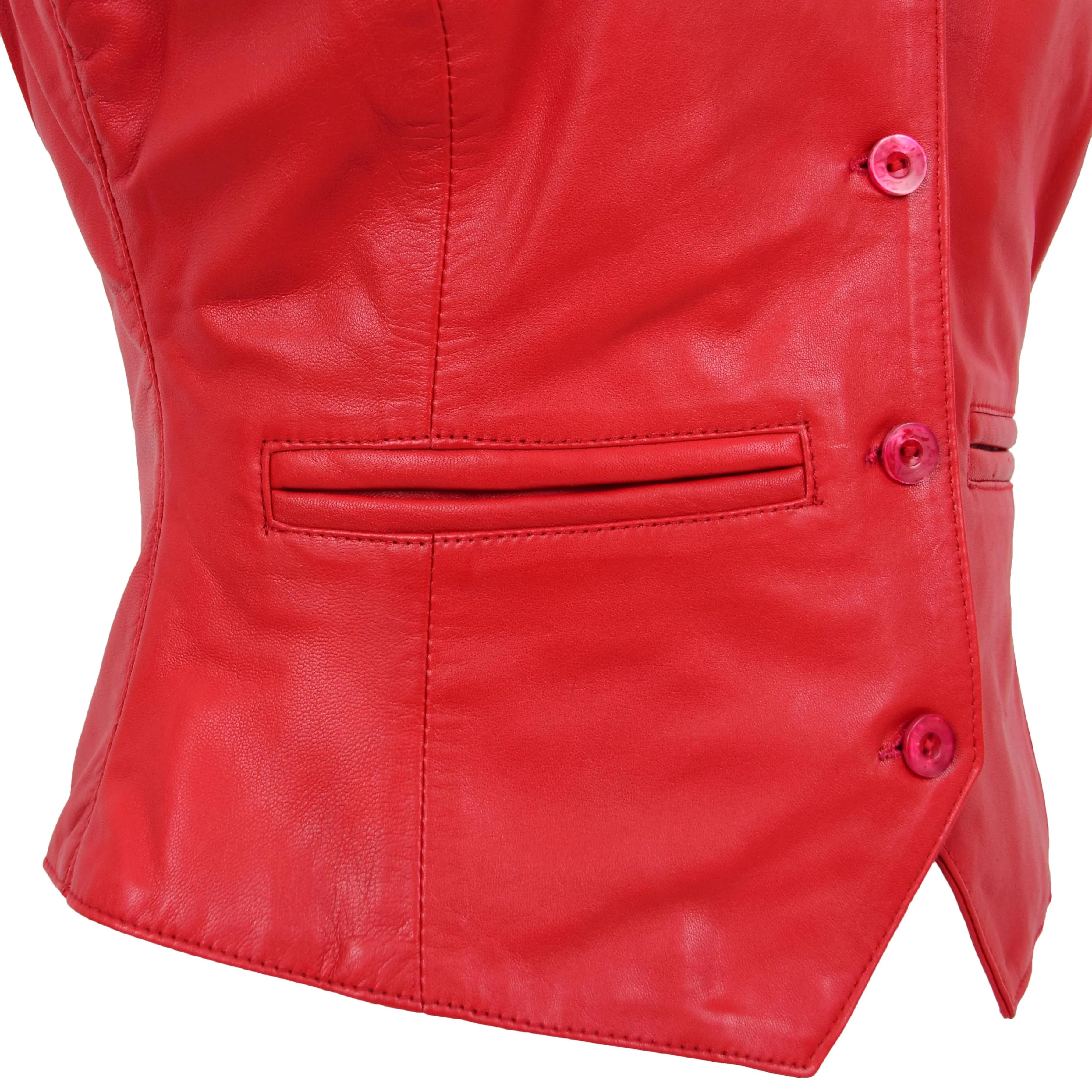 Womens Leather Classic Buttoned Waistcoat Rita Red