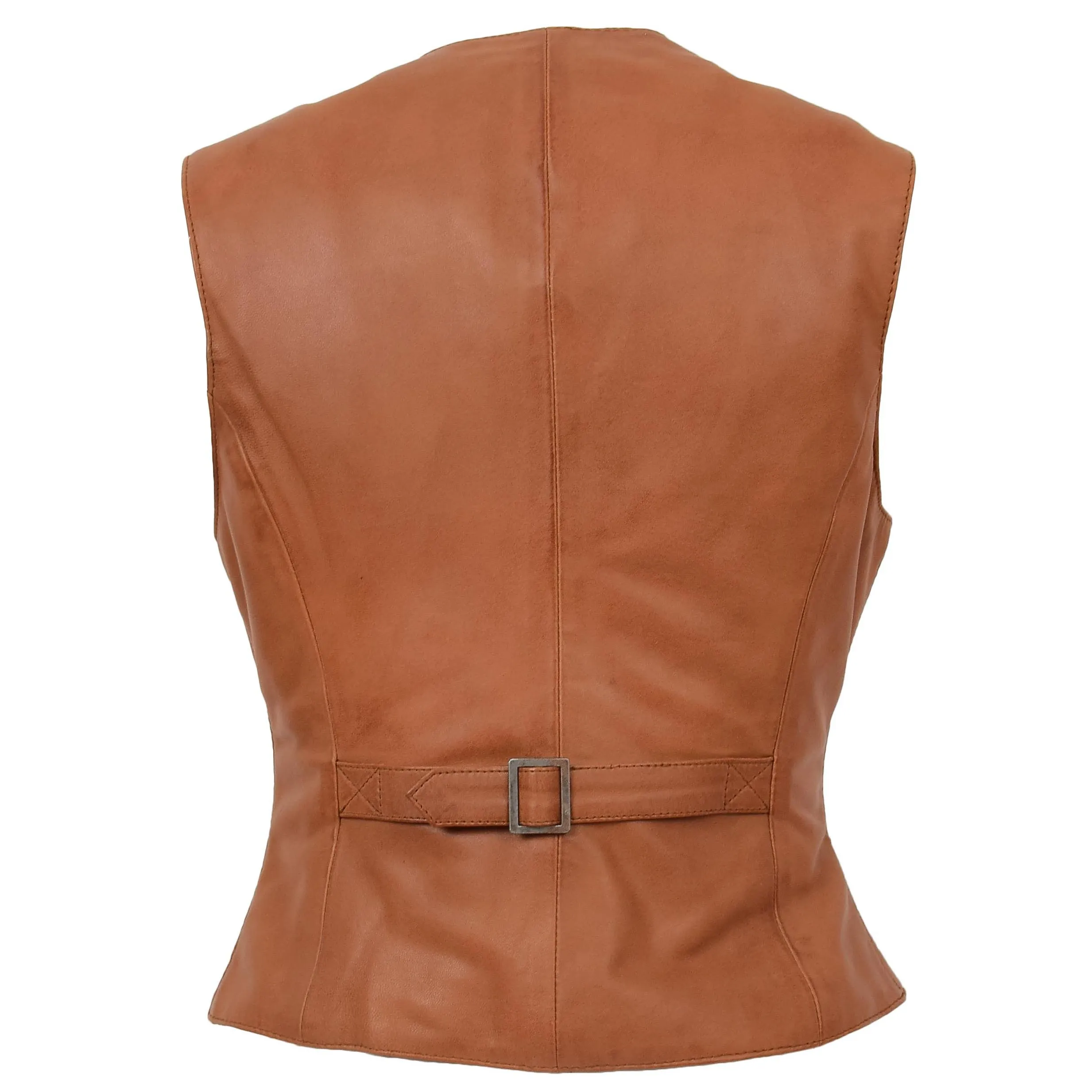 Womens Leather Classic Buttoned Waistcoat Rita Tan