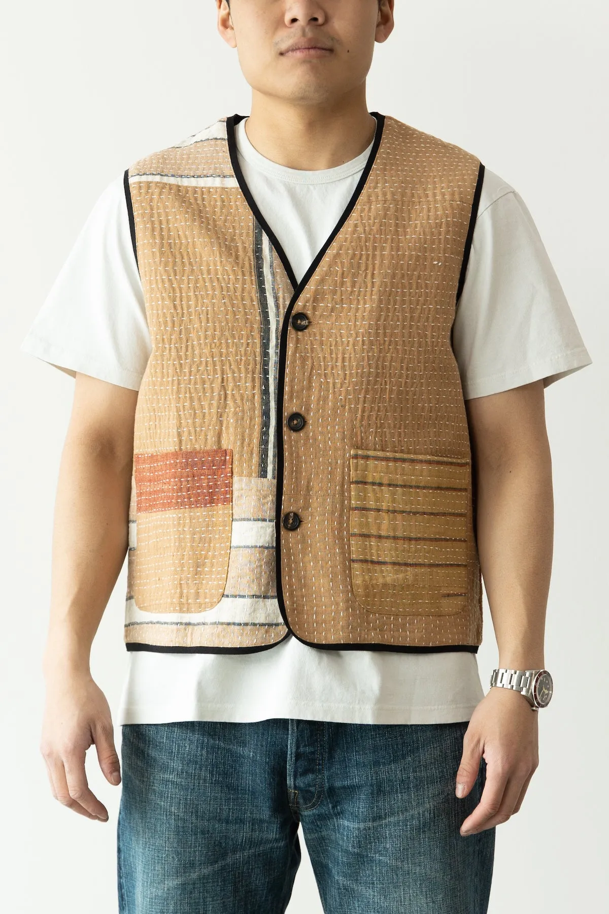 Work Vest - Beige Patchwork